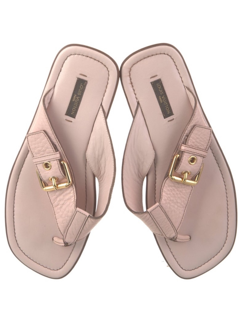 Rare LOUIS VUITTON Capucines Taurillon Gold Buckle Nude Leather Thong Sandals 40